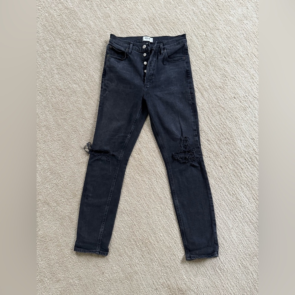 Agolde Women's Dark Gray Distressed Skinny Jeans